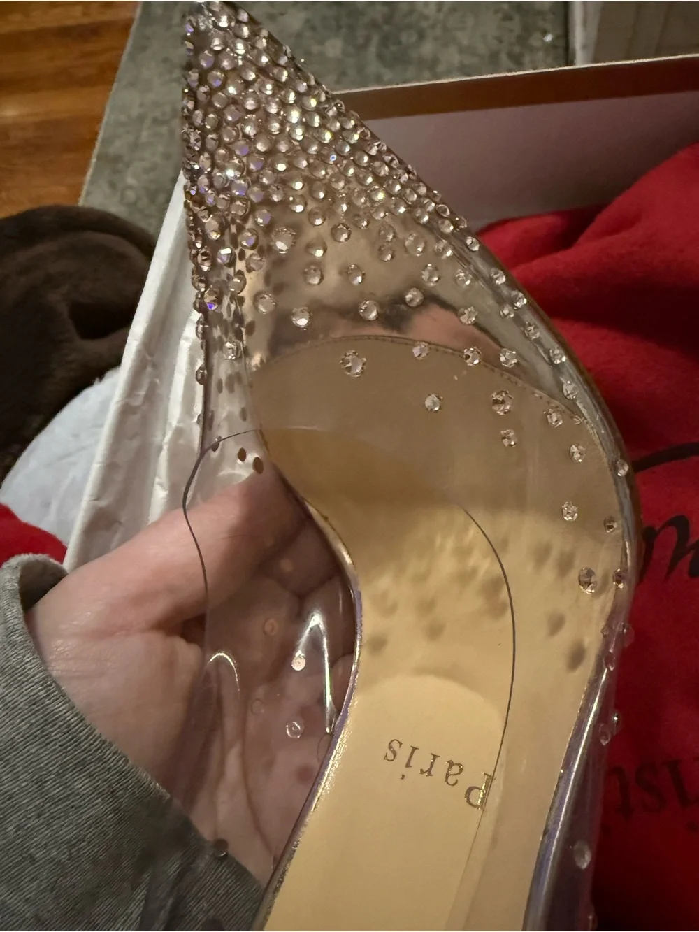 Christian Louboutin Crystal-Embellished PVC Pointed-Toe Pumps - Nude/Clear 38.5